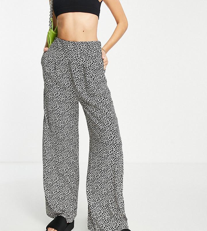 New Look Tall Wide Leg Split Hem Pants In Black Floral
