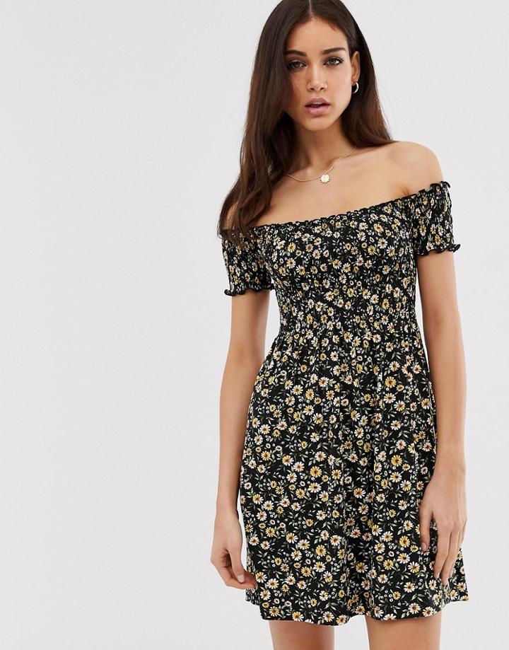 Stradivarius Simple Off-shoulder Dress In Black