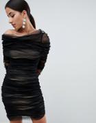 Forever Unique Ruched Off The Shoulder Dress - Black