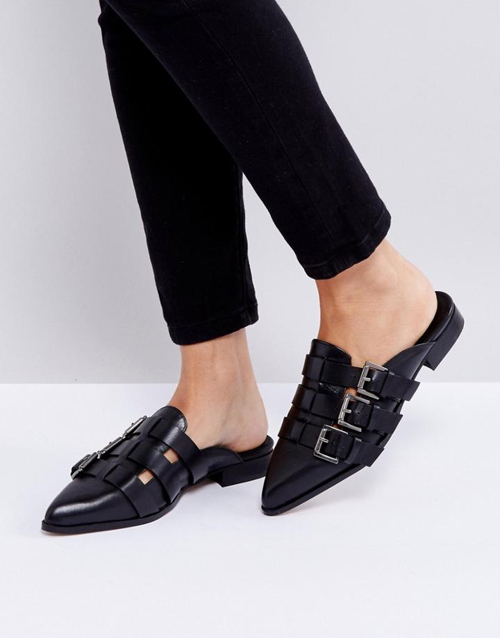 Intentionally Blank Parliament Black Buckle Flat Mules - Black