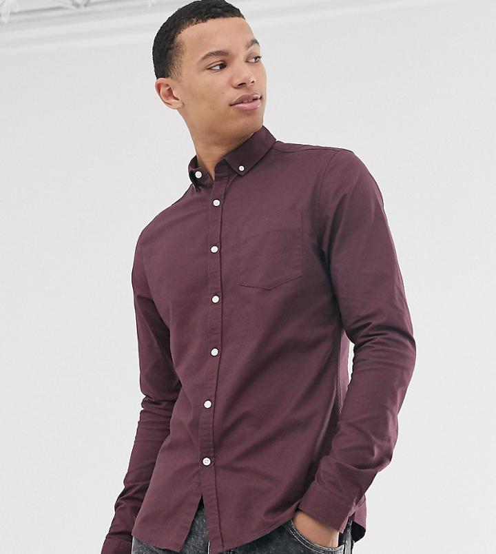 Asos Design Tall Skinny Fit Oxford Shirt In Burgundy