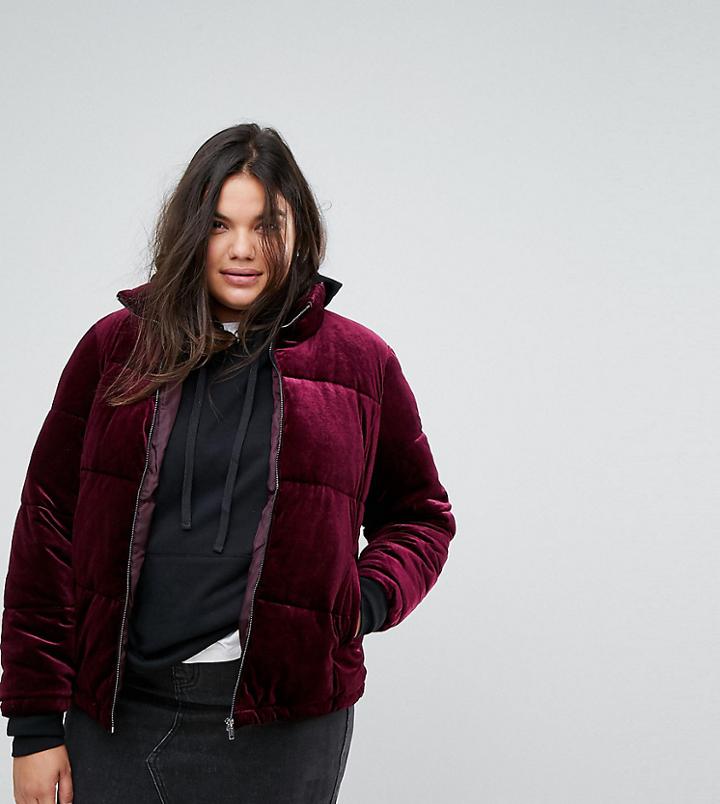 Simply Be Padded Velvet Jacket - Purple