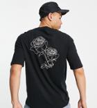 Selected Homme Organic Cotton Blend Oversized T-shirt With Rose Sketch Back Print In Black Exclusive At Asos