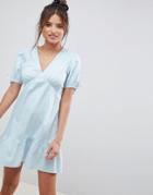 Asos Design Tiered Cotton Smock Mini Dress - Blue