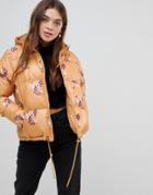 Brave Soul Heavenly Padded Coat In Floral Print - Yellow