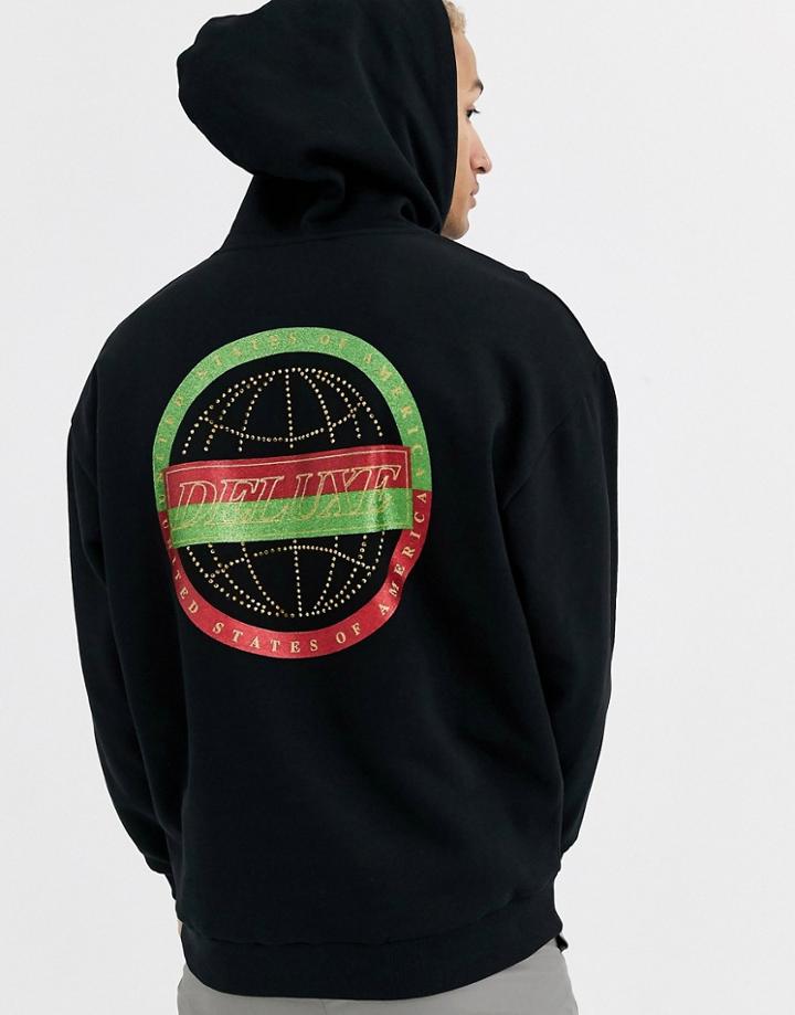 Asos Design Oversized Hoodie In Black With Hotfix Jewel Back Print