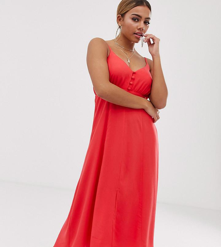 Asos Design Petite Button Through Cami Maxi Dress-red
