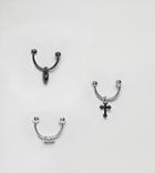 Designb Silver & Gunmetal Charm Ear Cuffs In 3 Pack Exclusive To Asos - Silver