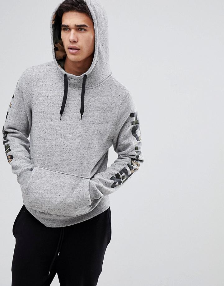 Hollister Sleeve Camo Print Logo Hoodie In Gray - Gray