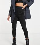 Vila Petite Structured High Waist Leggings With Pintuck And Slit Front In Black