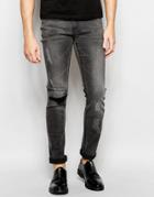 Cheap Monday Jeans Tight Stretch Skinny Fit Meltdown Black Knee Rip And Distressing - Meltdown Black