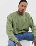 Asos Design Oversized Sweatshirt With Rib Detail In Light Green - Green