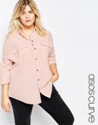 Asos Curve Casual Shirt With Raw Edge - Pink