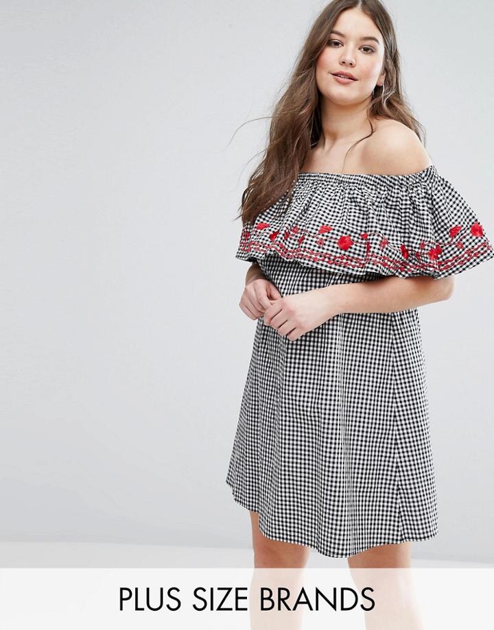 New Look Plus Gingham Bardot Dress - Black