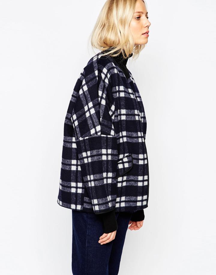 Parka London Katarina Coat In Wool Check - Navy