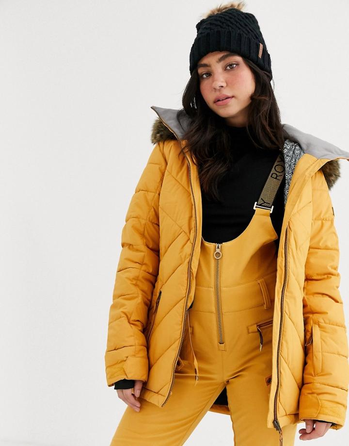 Roxy Snow Quin Ski Jacket In Quilted Yellow