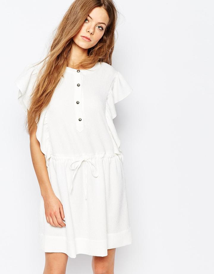Vanessa Bruno Athe Ruffle Tie Waist Dress In Crinkle Jacquard - 002 Ivory