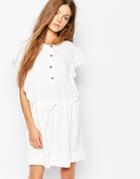 Vanessa Bruno Athe Ruffle Tie Waist Dress In Crinkle Jacquard - 002 Ivory