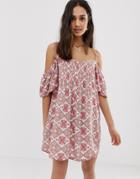 En Cr Me Off Shoulder Floral Mini Dress-multi