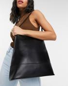 Asos Design Leather Clean Structured Tote Bag In Black