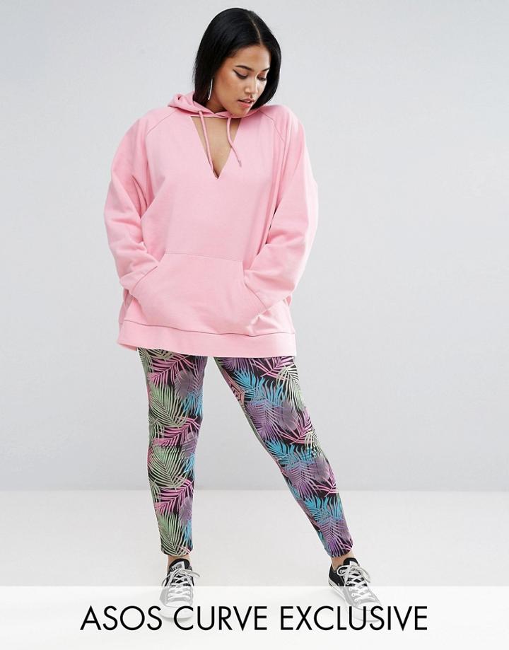 Asos Curve Legging With Deep Waistband In Palm Print - Multi