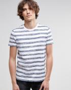 Asos T-shirt With Distressed Double Stripe In Navy