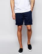 Asos Slim Chino Shorts In Mid Length - Navy