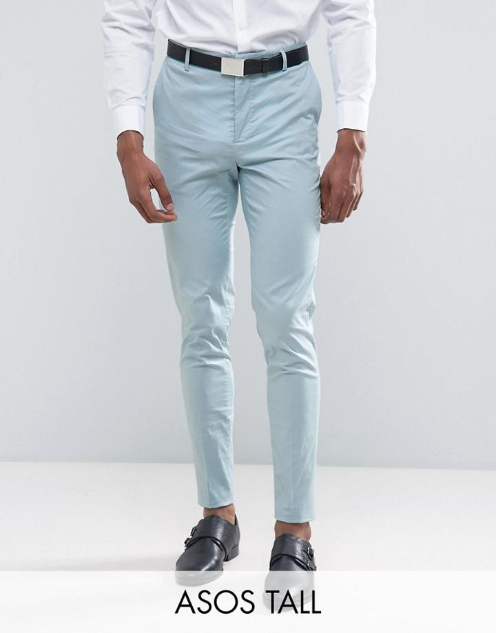 Asos Tall Wedding Skinny Suit Pant In Light Blue Stretch Cotton - Blue