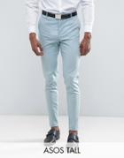 Asos Tall Wedding Skinny Suit Pant In Light Blue Stretch Cotton - Blue