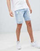 Versace Jeans Skinny Denim Shorts In Blue With Distressing - Blue