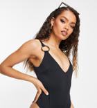 Asos Design Petite Ring Details Swimsuit In Black