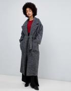 Dr Denim Wrap Coat In Herringbone - Gray