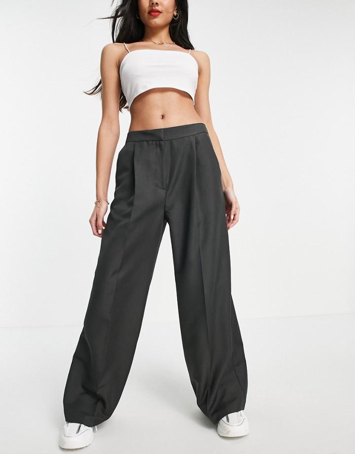 Asos Design 00s Suit Slouchy Low Rider Pants In Charcoal-grey