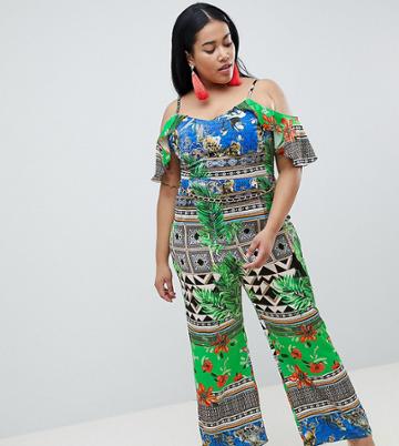 River Island Plus Frill Sleeve Jumpsuit - Green