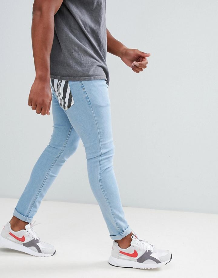 Liquor N Poker Skinny Fit Jeans With Monochrome Pocket - Blue