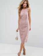 Asos Scallop Pinny Lace Pencil Midi Dress - Pink