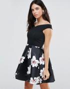 Jessica Wright Bardot Dress With Floral Skater Skirt - Black