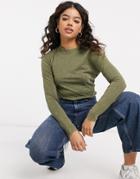Only Long Sleeved Top With High Neck In Khaki-green