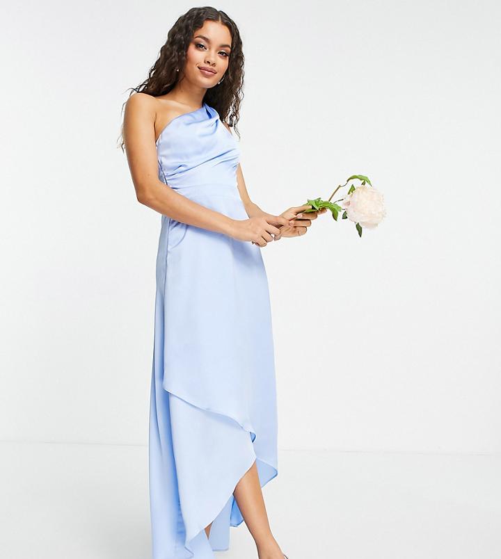 Tfnc Petite Bridesmaid One Shoulder Maxi Dress In Light Blue-blues