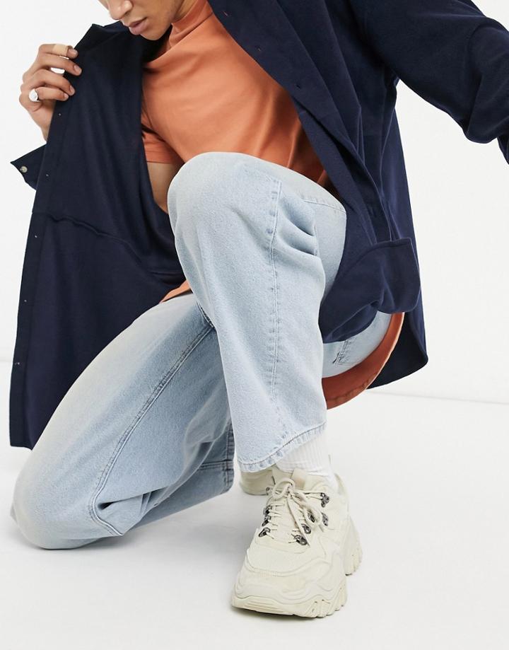 Asos Design Barrel Jeans In Vintage Light Wash Blue-blues
