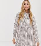 Boohoo Smock Mini Shirt Dress With Collar In Pale Pink Polka Dot - Red