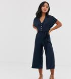 New Look Petite Button Down Ribbed Jumpsuit In Navy - Navy