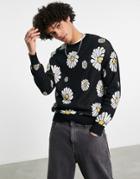 Bershka Exclusive Knit Sweater In Flower Design-black