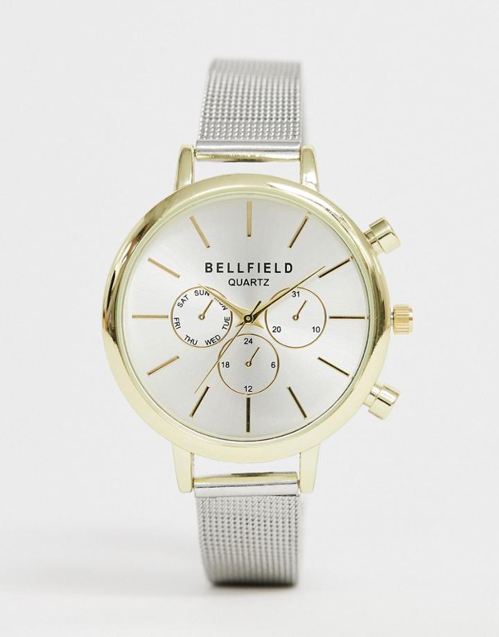 Bellfield Ladies Silver Mesh Chronograph Watch With Gold Case Watch - Silver