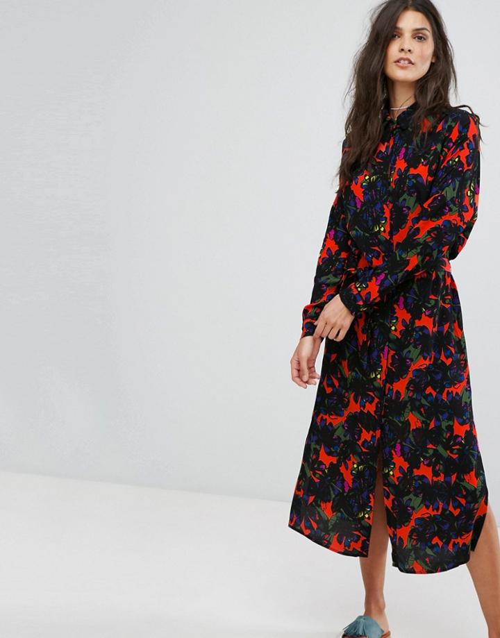 Suncoo Clio Floral Shirt Midi Dress - Multi