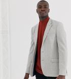 Asos Design Tall Skinny Wool Mix Blazer With Wide Herringbone In Gray
