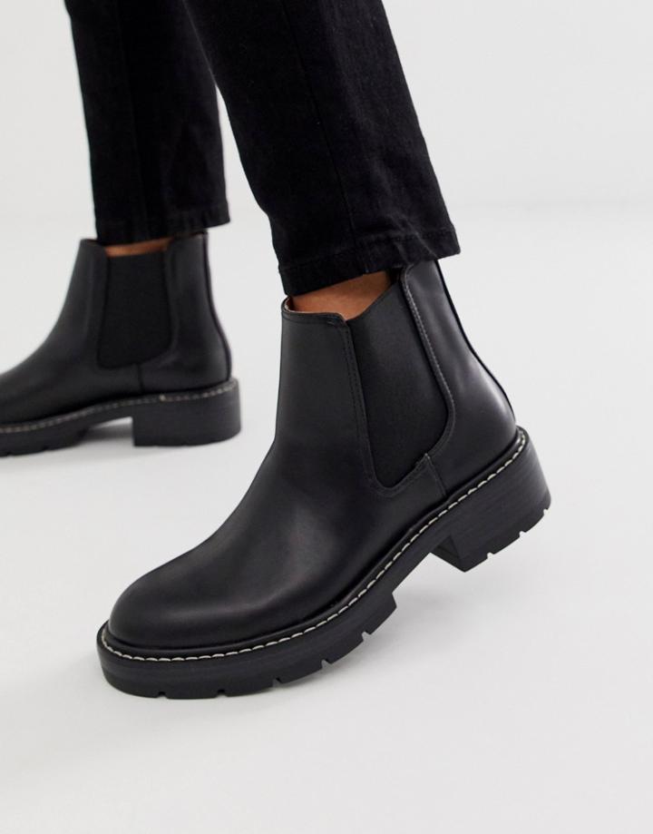 Pull & Bear Stitch Rand Boot In Black - Black