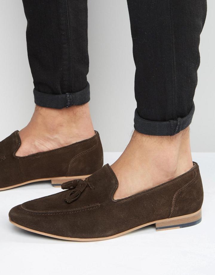 Kg By Kurt Geiger Denton Tassel Loafers In Brown Suede - Brown