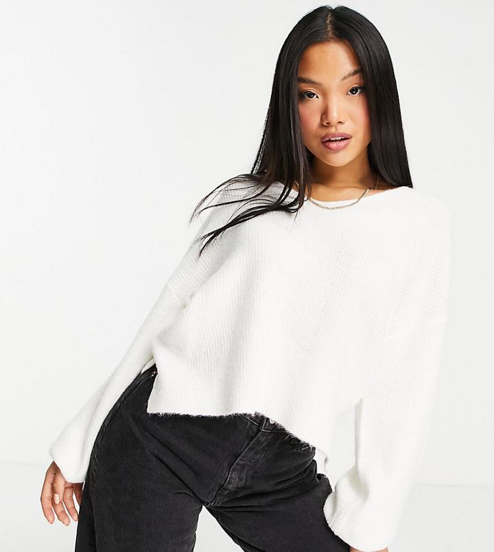 Threadbare Petite Fluffy Knit Sweater In White