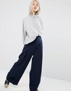 Weekday Wide Leg Pants With Waistband Detail - Navy